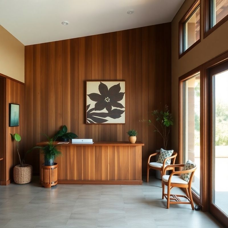 Recepción de la agencia boutique Casa Martínez con paneles de madera oliva