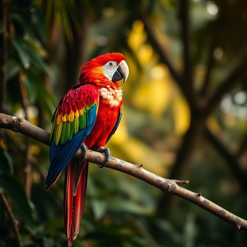 Guacamayo escarlata posado en una rama en el bosque tropical costarricense