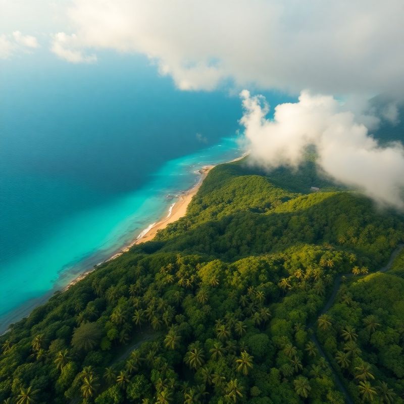 Vista aérea de la selva costarricense encontrándose con la costa del Pacífico